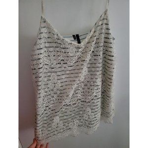 Maurices Medium Off White Navy Striped Lace Tank Top